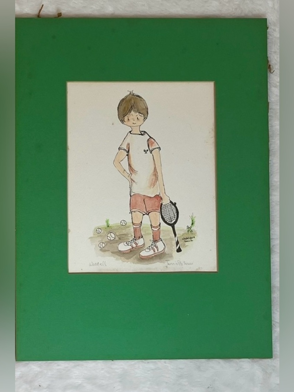 Vintage 1978 Watercolor Tennis Pro By Woodall Boy Playing Tennis 16x12